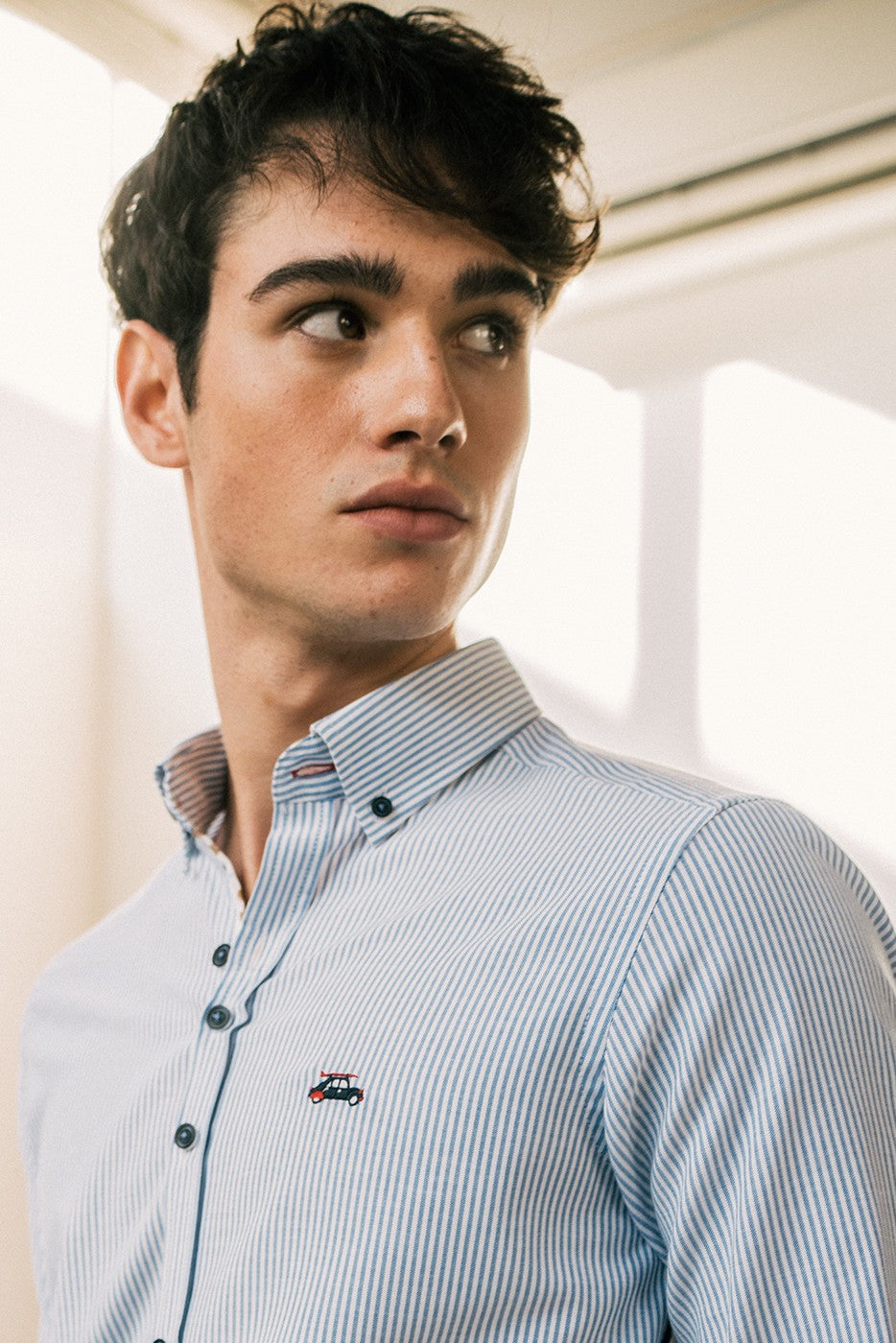 Camisa oxford rayas azules con detalles