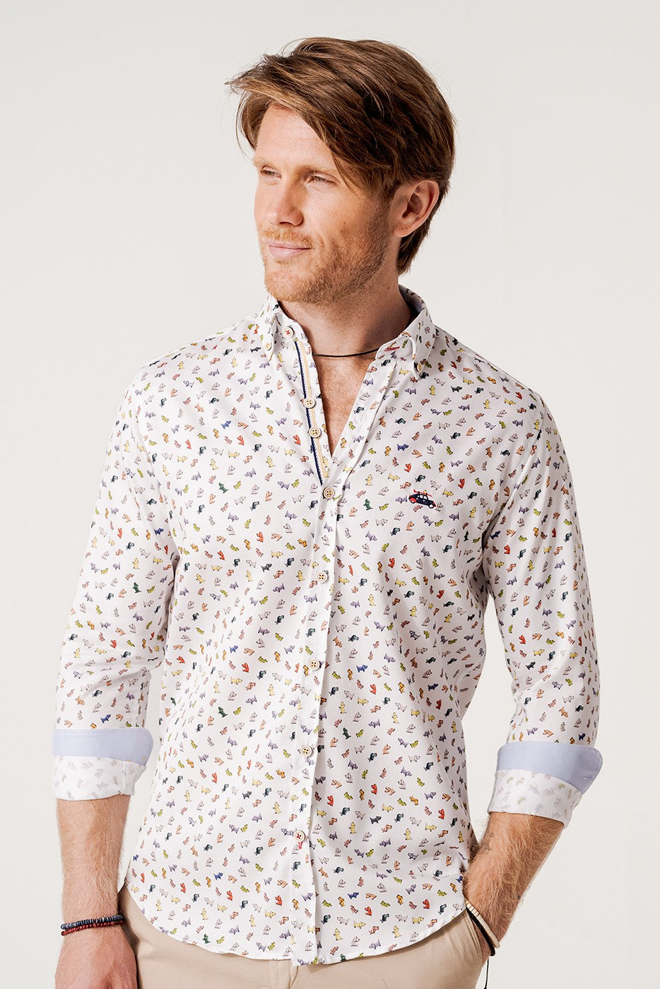 Camisa regular fit mini perros multicolor