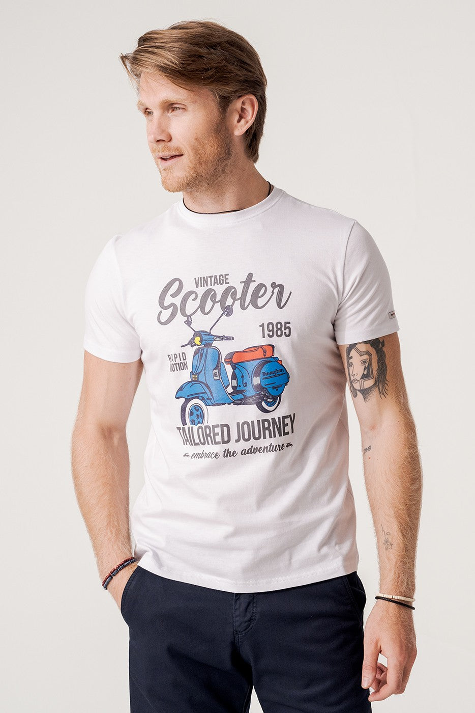 Camiseta manga corta blanca scooter vintage