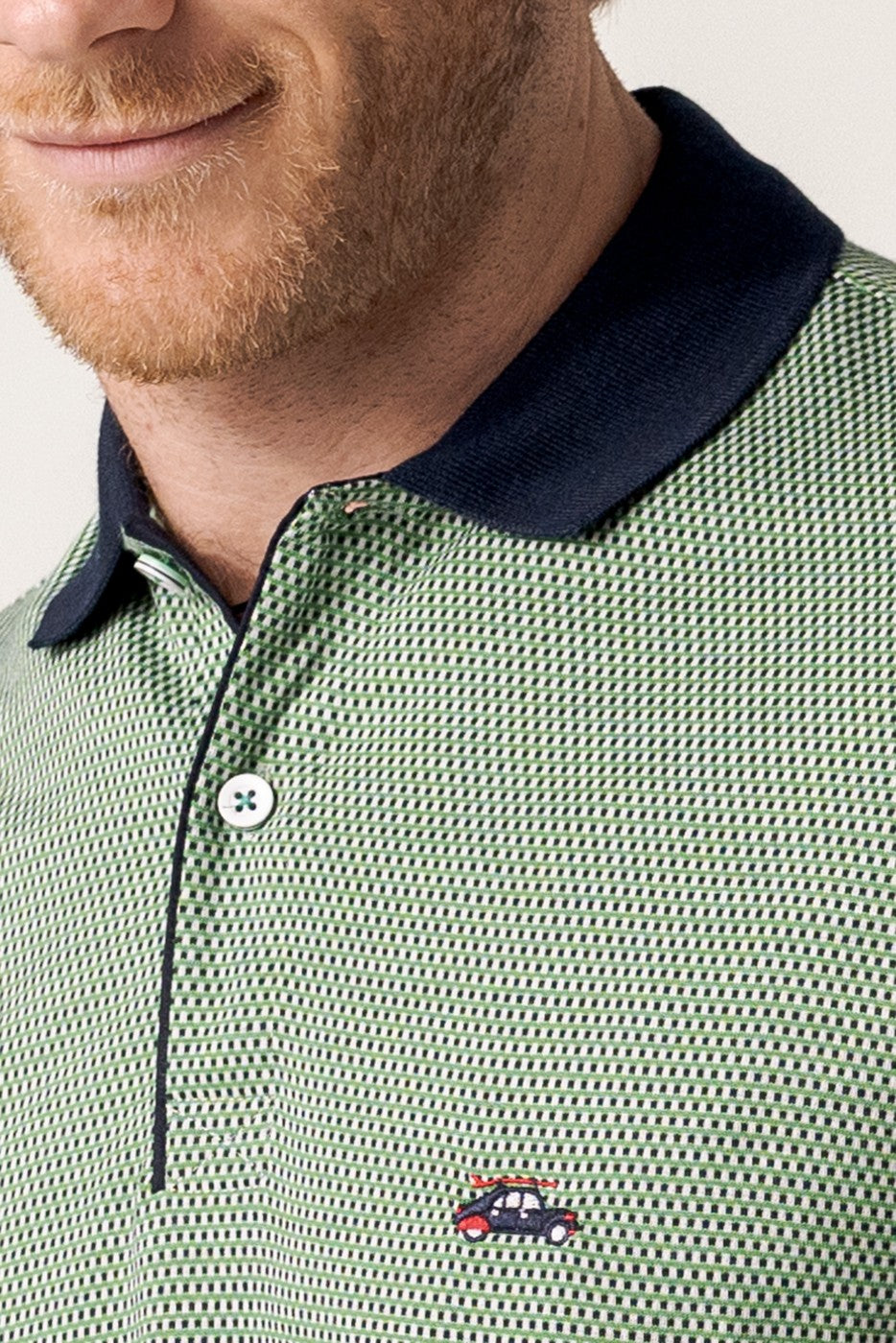 Polo jacquard textura manga corta color verde y marino