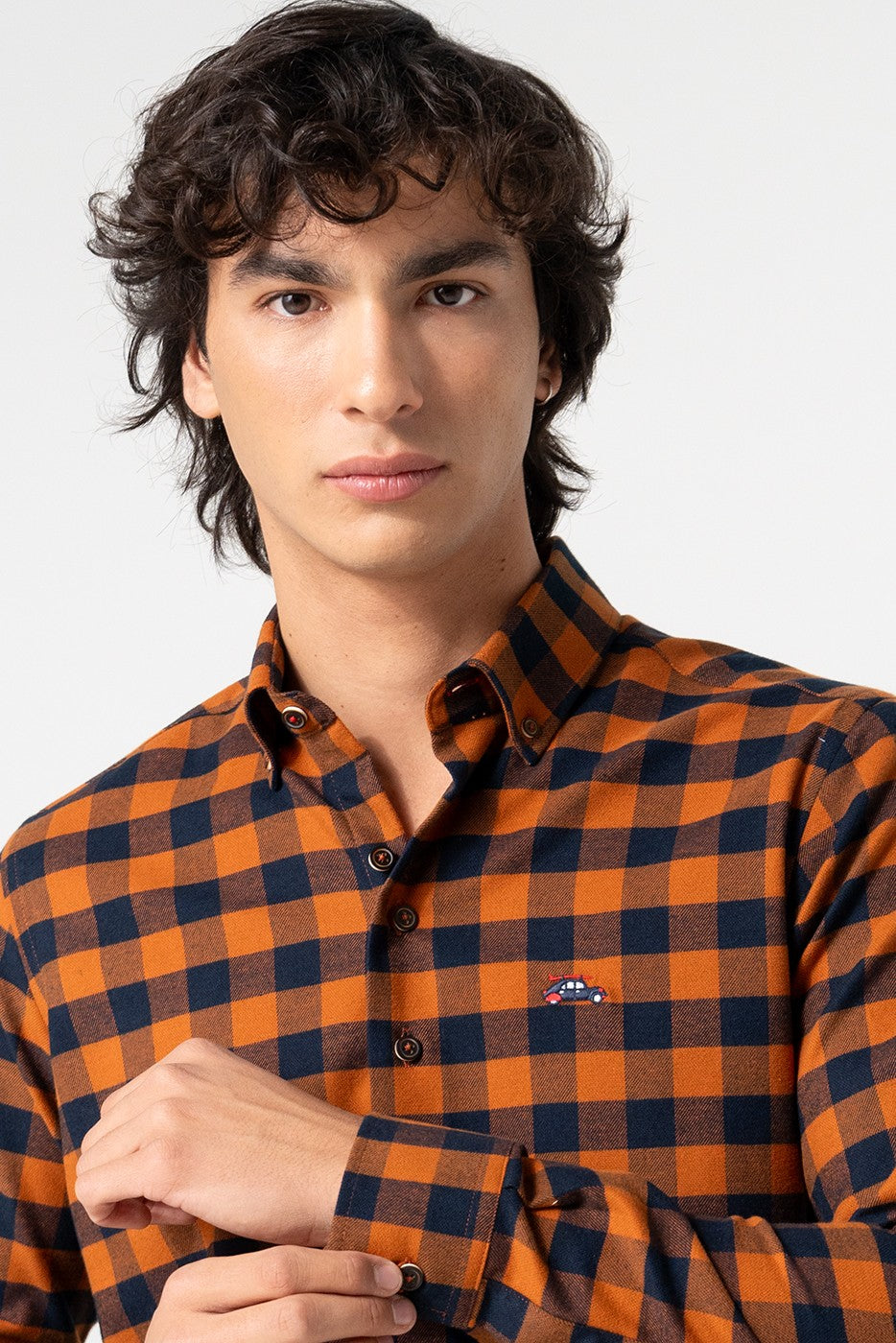 Camisa estampado cuadros en tono caldera