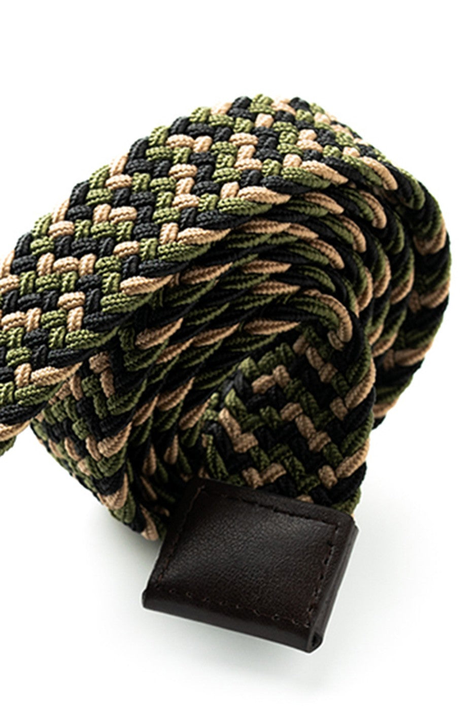 Cinturón trenzado elástico verde y beige