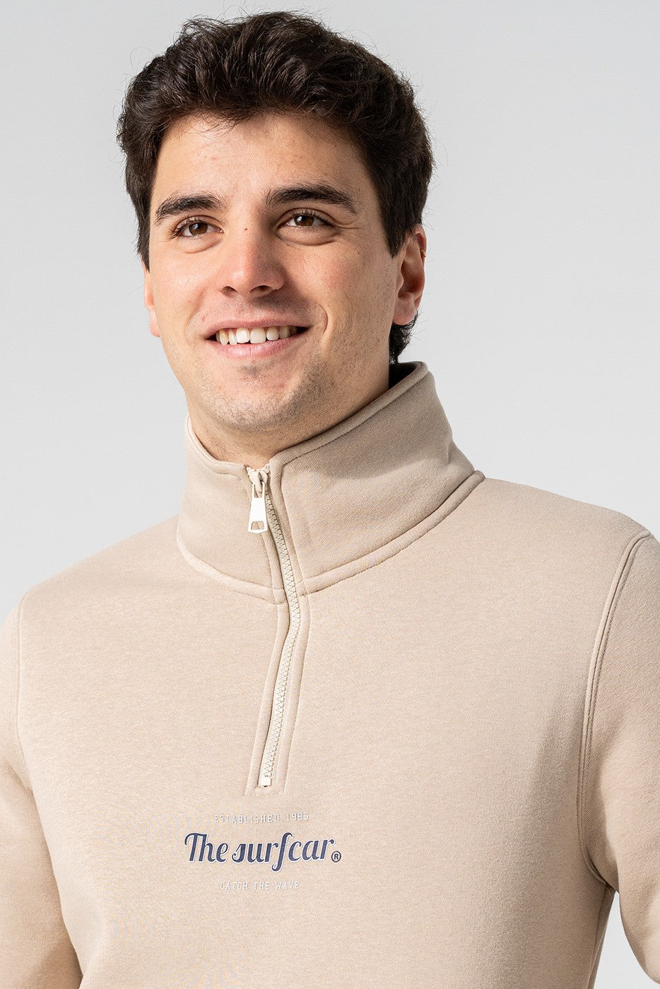 Sudadera hombre cuello cremallera beige