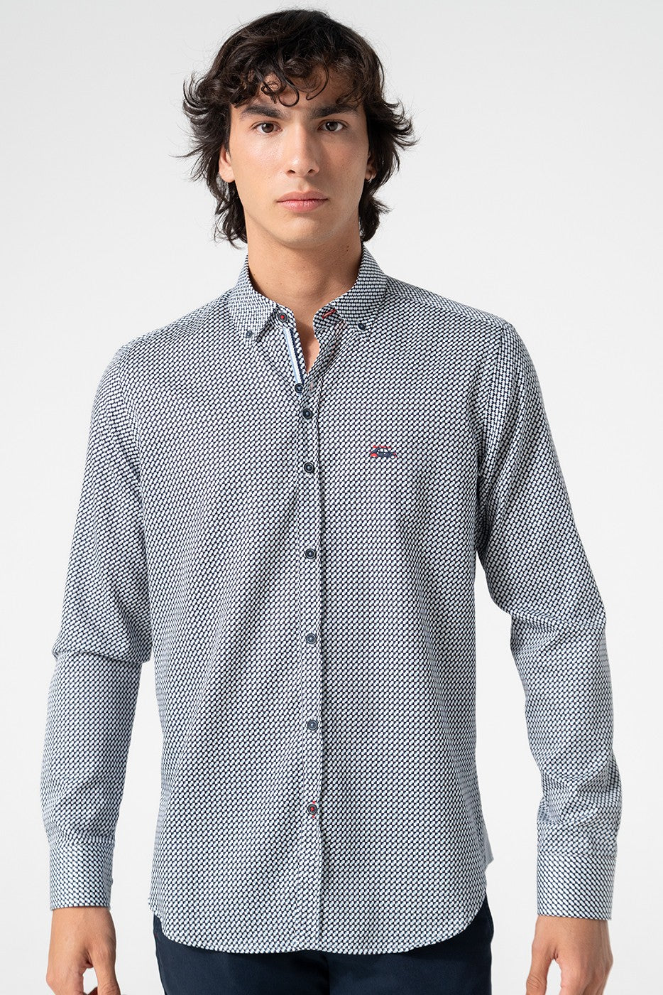 Camisa hombre estampaga geométricos azules