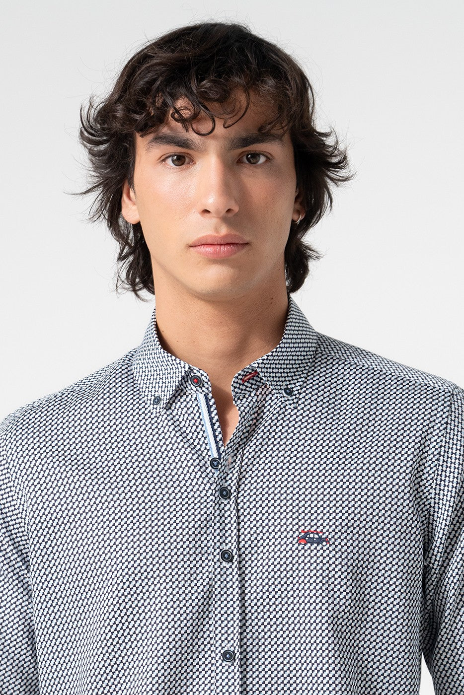 Camisa hombre estampaga geométricos azules