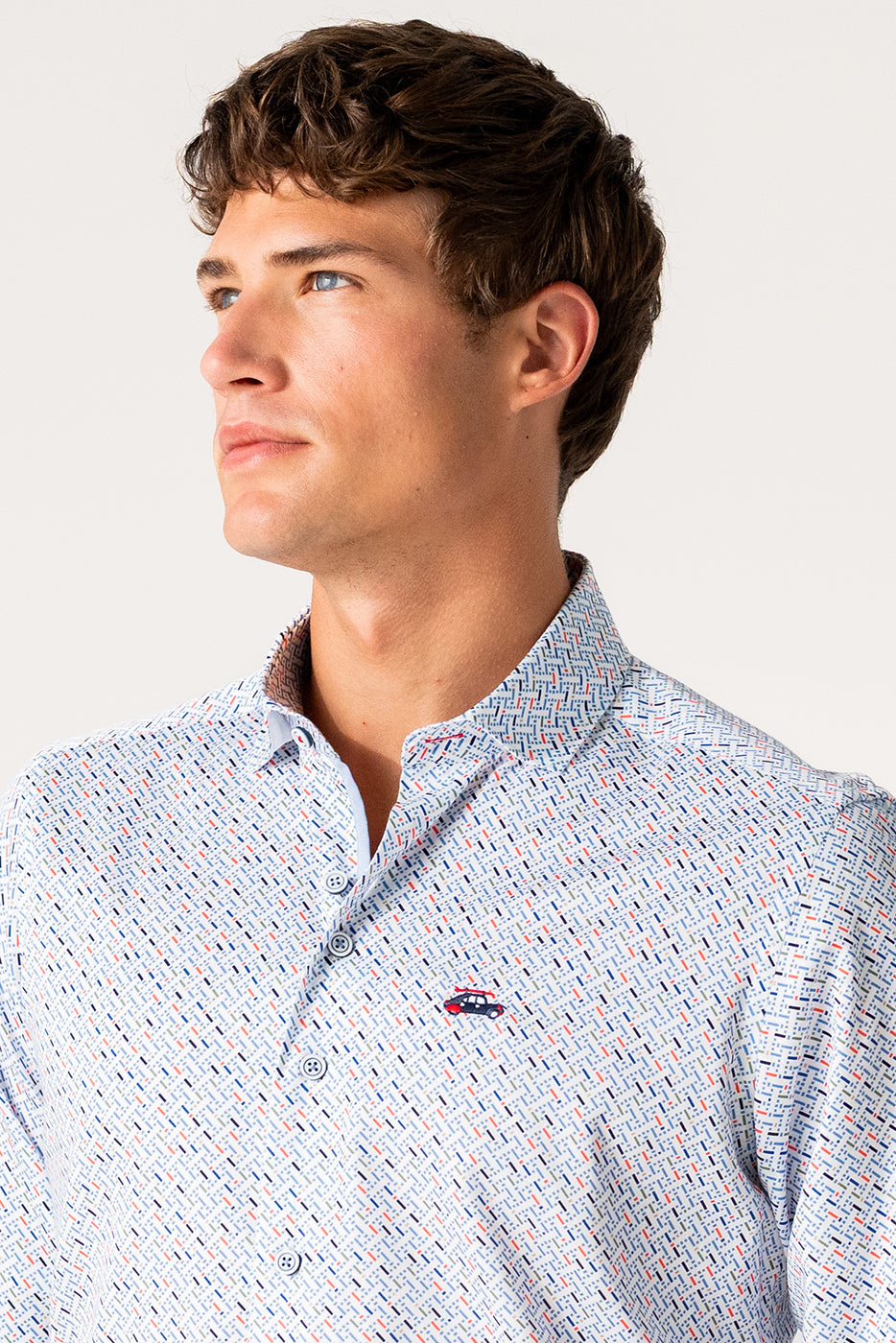 Camisa hombre estampado geométrico multicolor