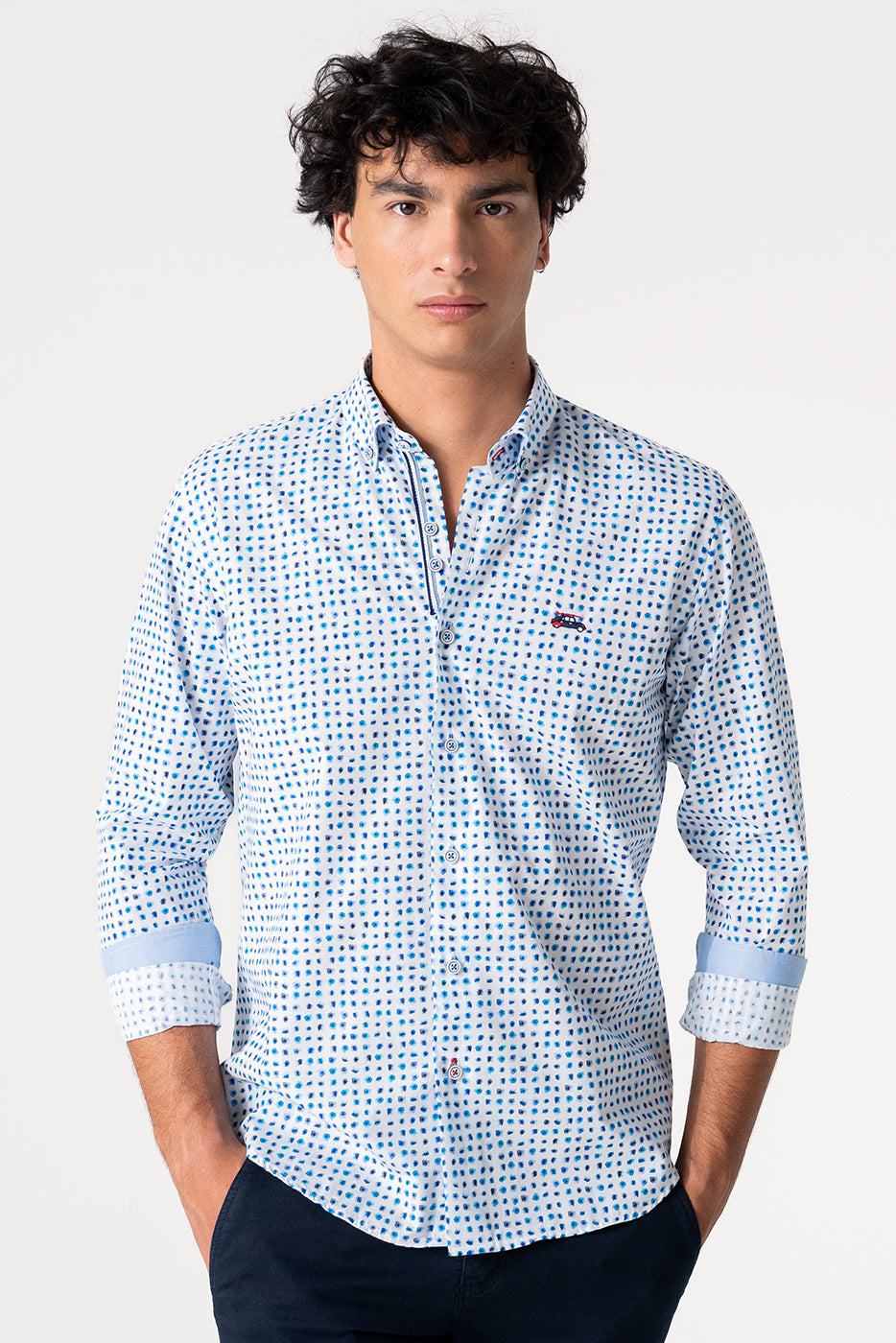 Camisa estampado puntos azules hombre