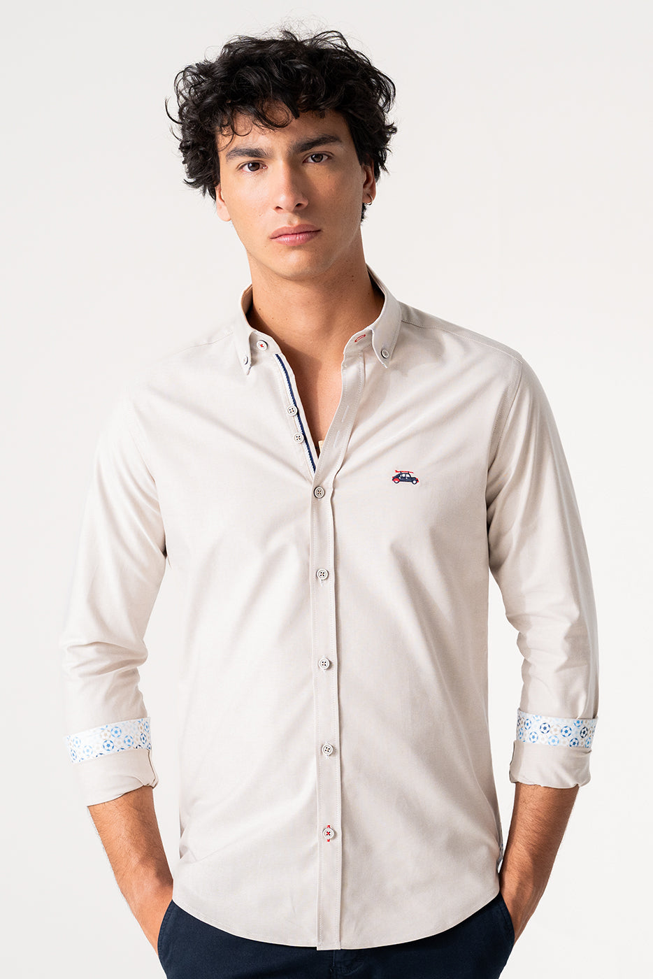 Camisa hombre slim fit beige