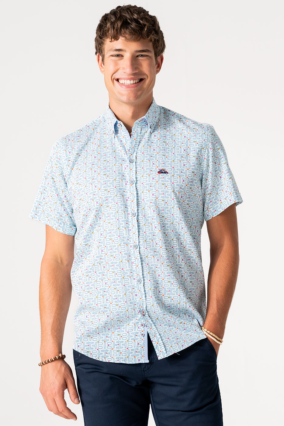 Camisa hombre manga corta estampado comecocos