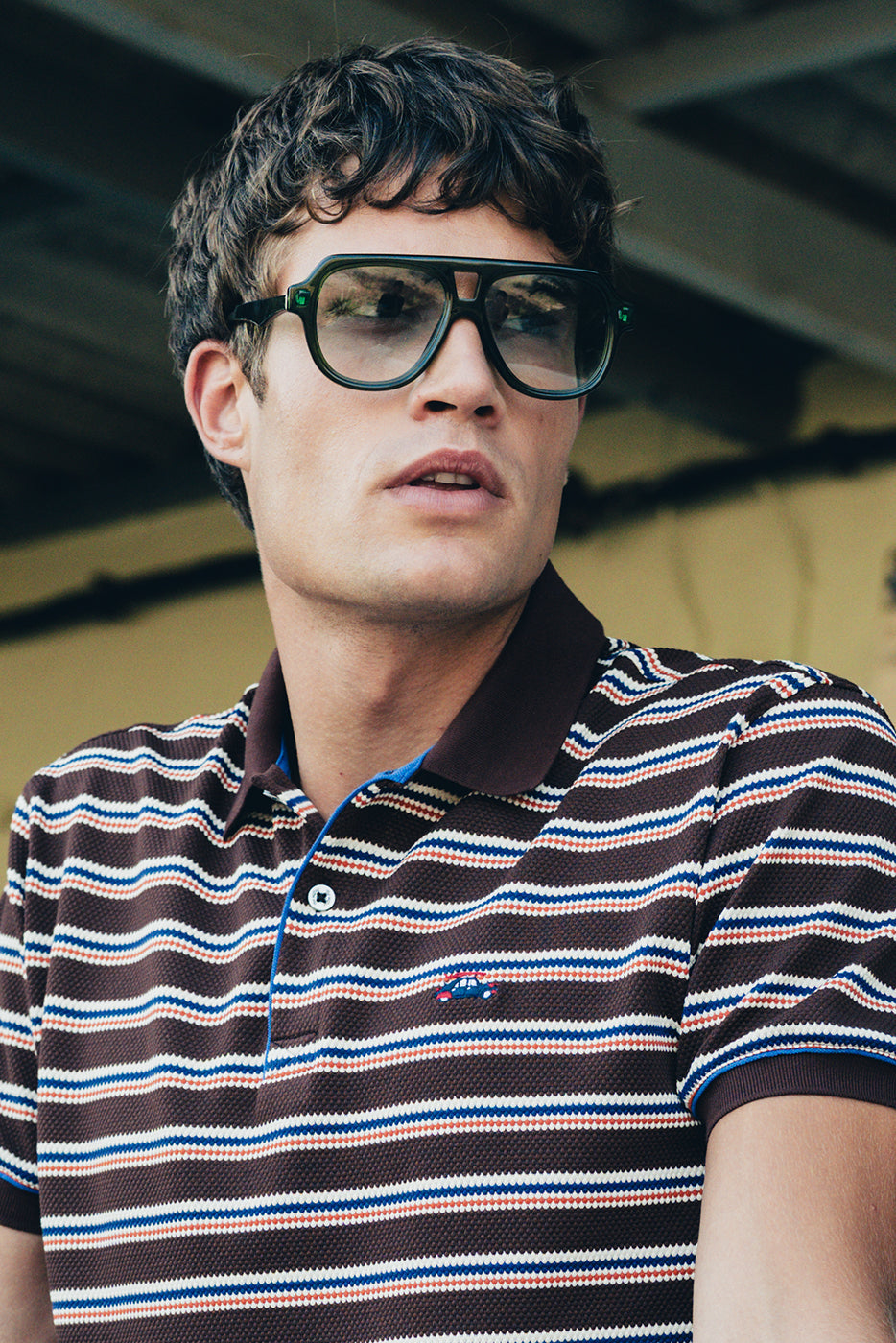 Polo hombre jacuard con rayas marrones