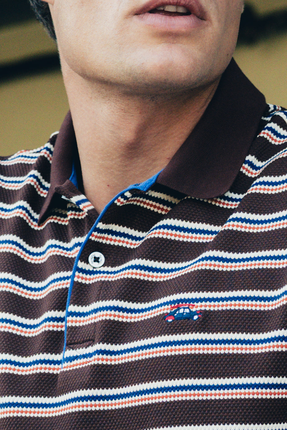 Polo hombre jacuard con rayas marrones