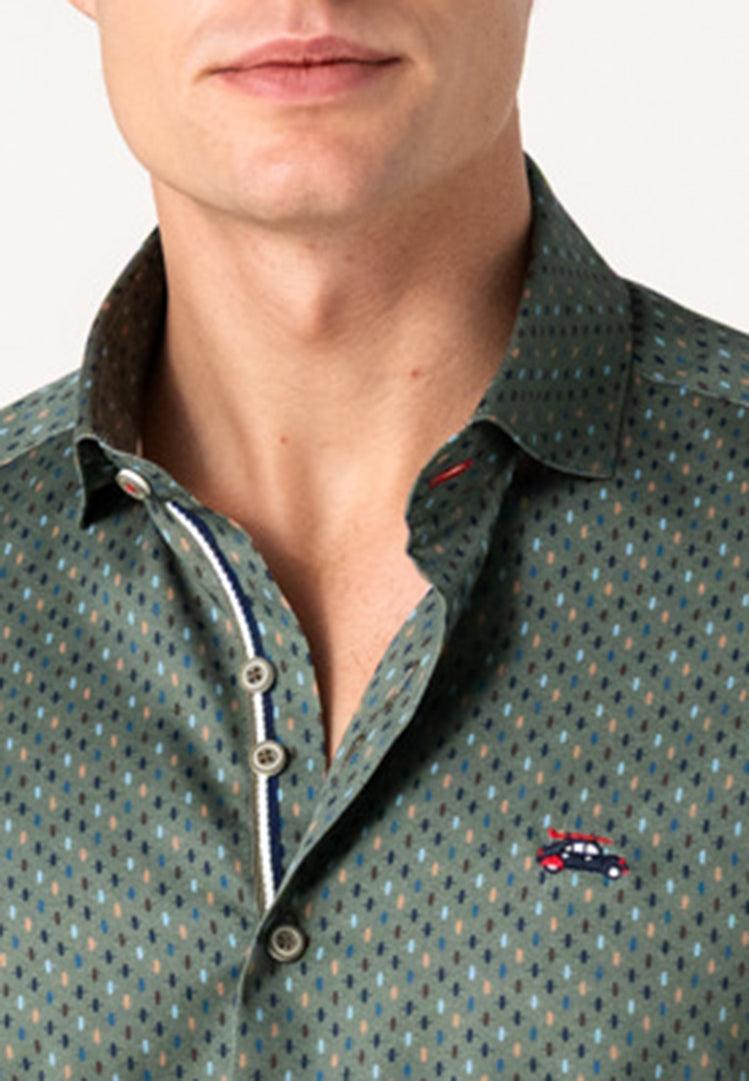 Camisa hombre microestampado geométrico verde