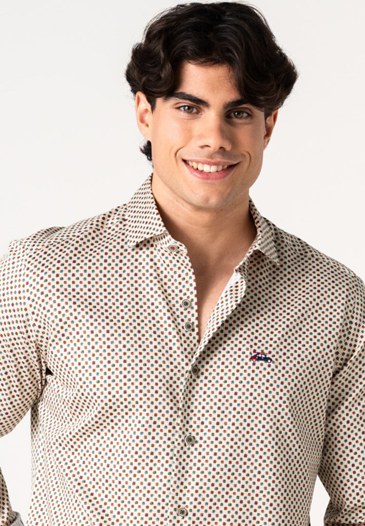 Camisa hombre microestampado geométrico multicolor