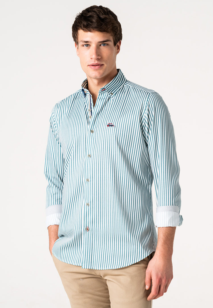 Camisa a rayas turquesa hombre