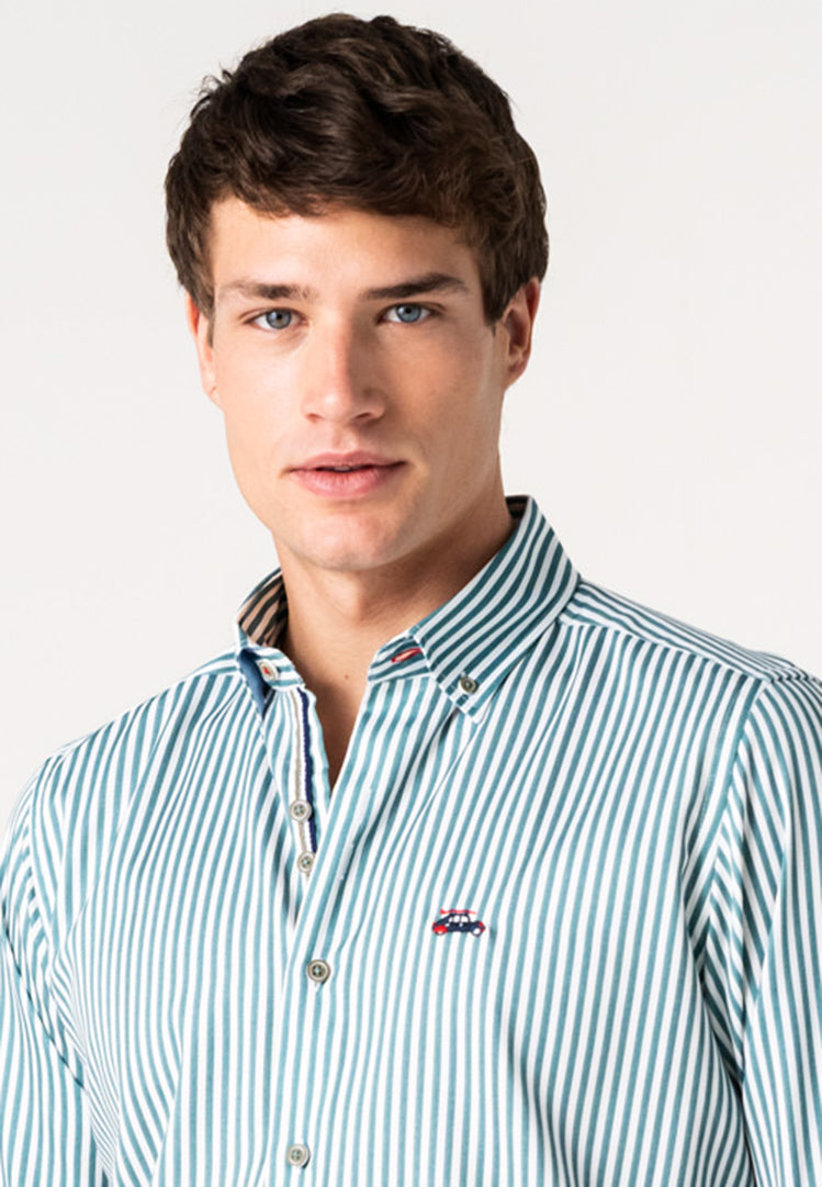 Camisa a rayas turquesa hombre