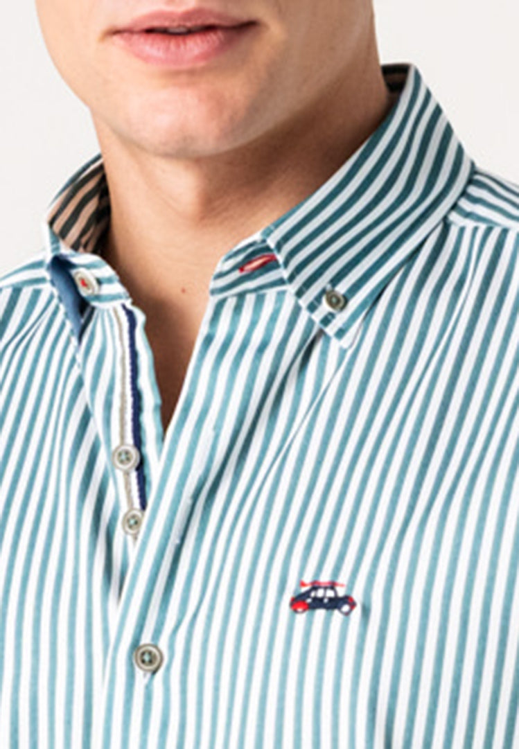 Camisa a rayas turquesa hombre