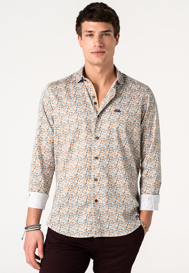 Camisa hombre microestampado aros multicolor