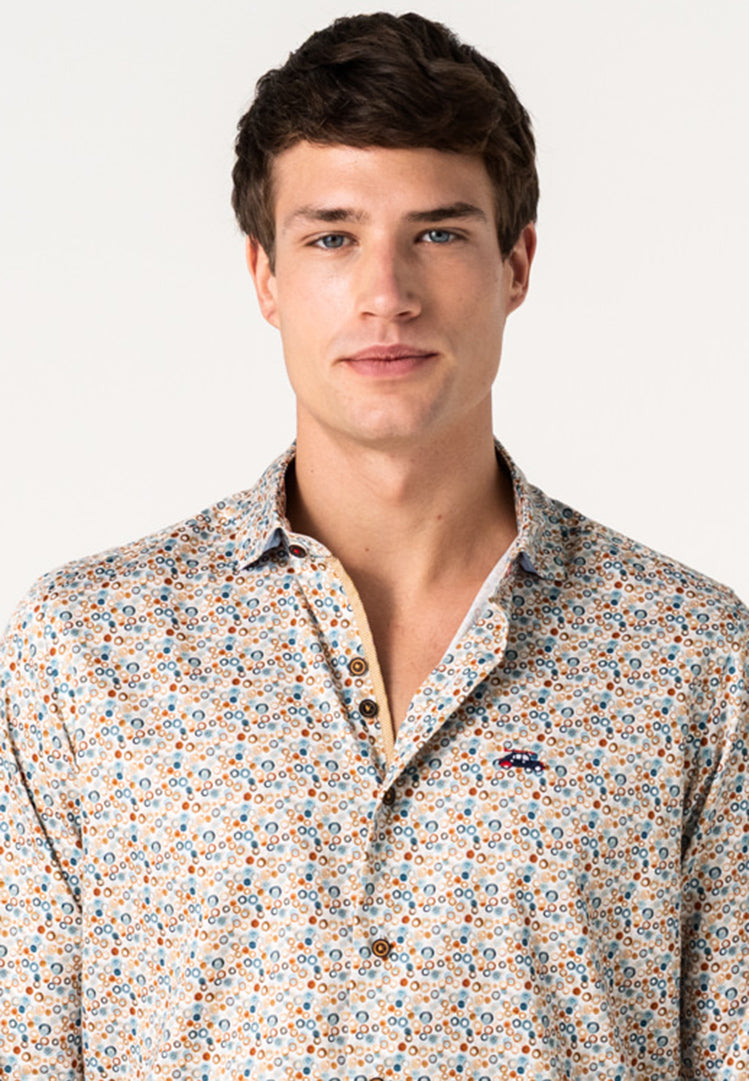 Camisa hombre microestampado aros multicolor