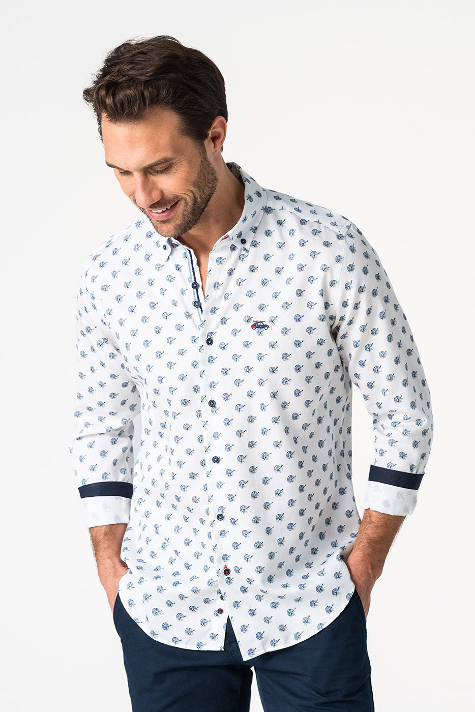 Camisa blanca estampado dianas hombre