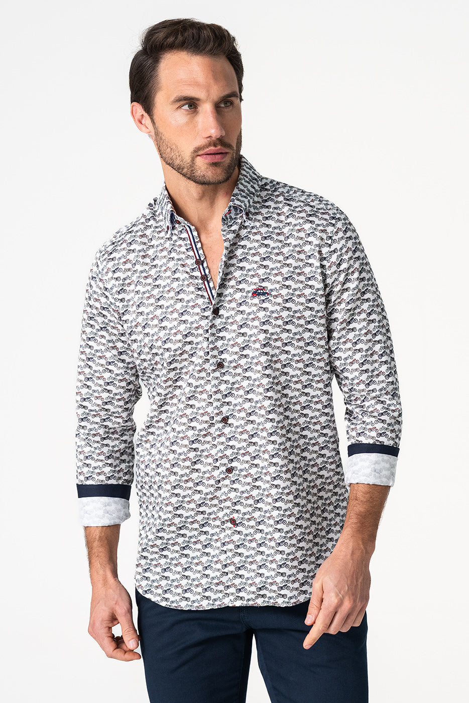 Camisa hombre manga larga estampado motocicletas
