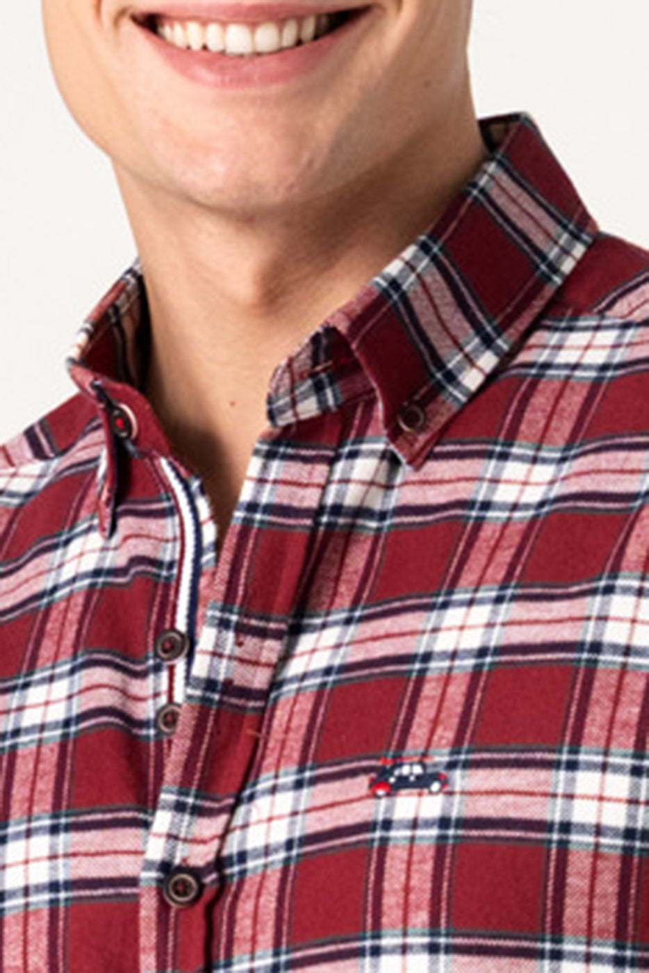 Camisa hombre manga larga cuadros clásicos rojo y blanco