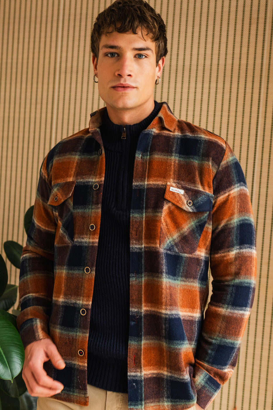 Sobrecamisa franela cuadros multicolores tonos tierra
