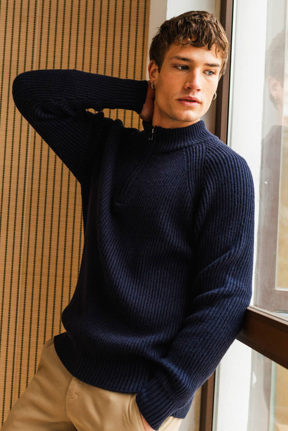 Jersey hombre marino cuello cremallera