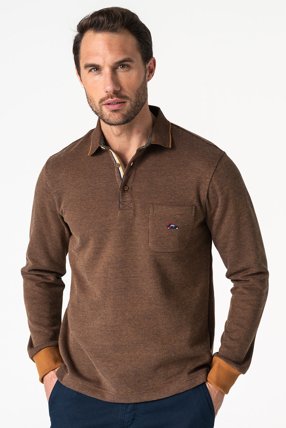 Polo de punto manga larga marrón