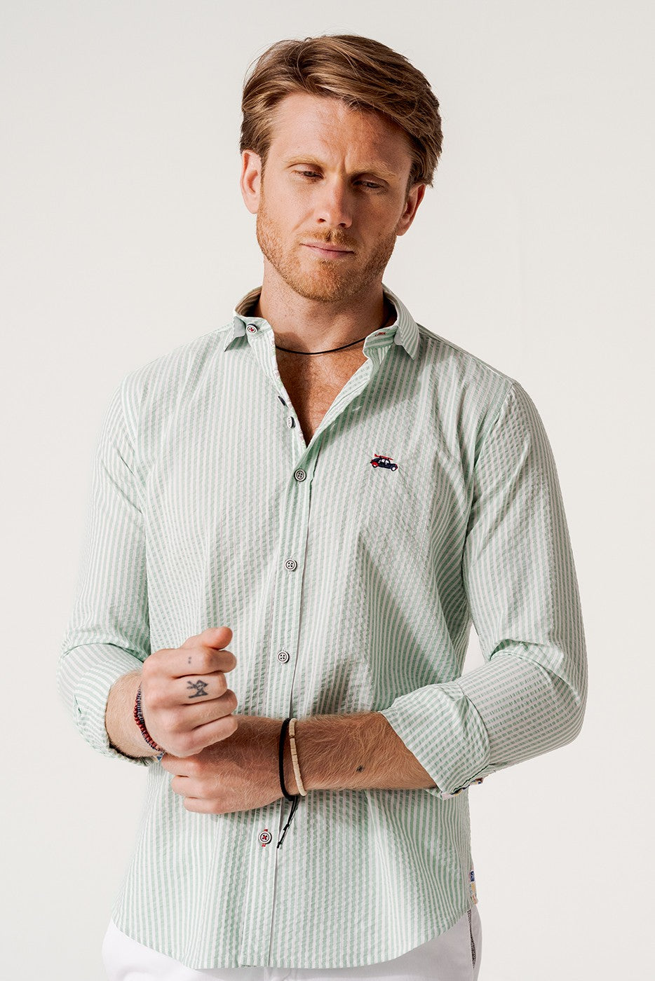 Camisa hombre seersucker rayas verdes