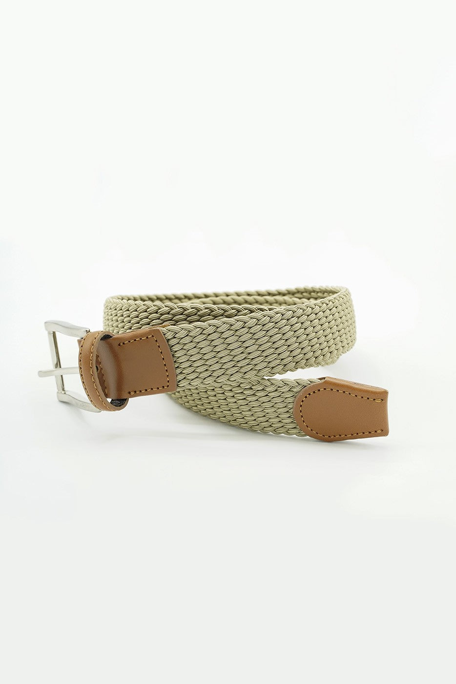 Cinturón trenzado elástico beige