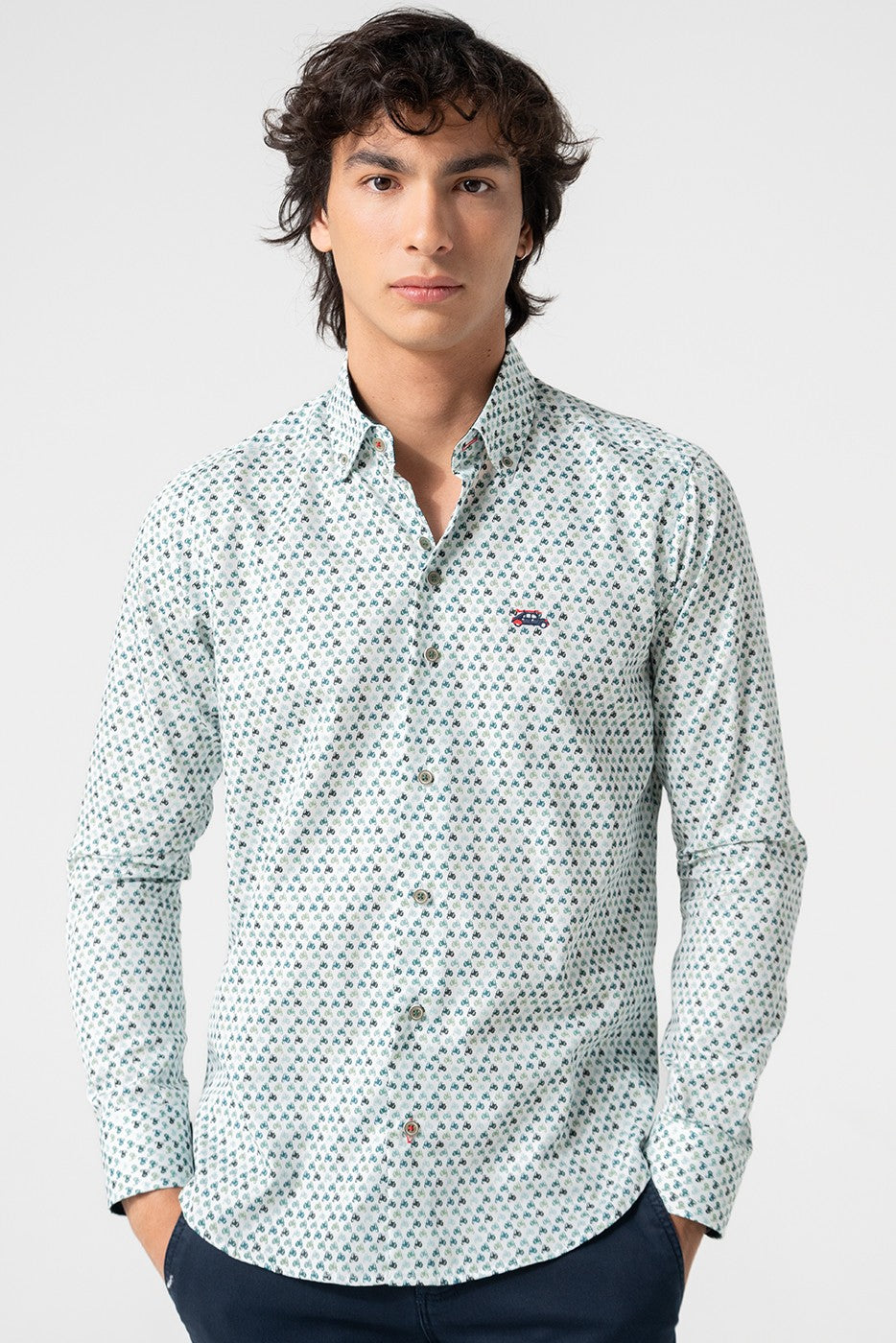 Camisa estampada hombre motos verdes