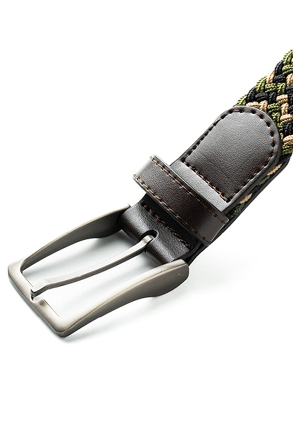 Cinturón trenzado elástico verde y beige