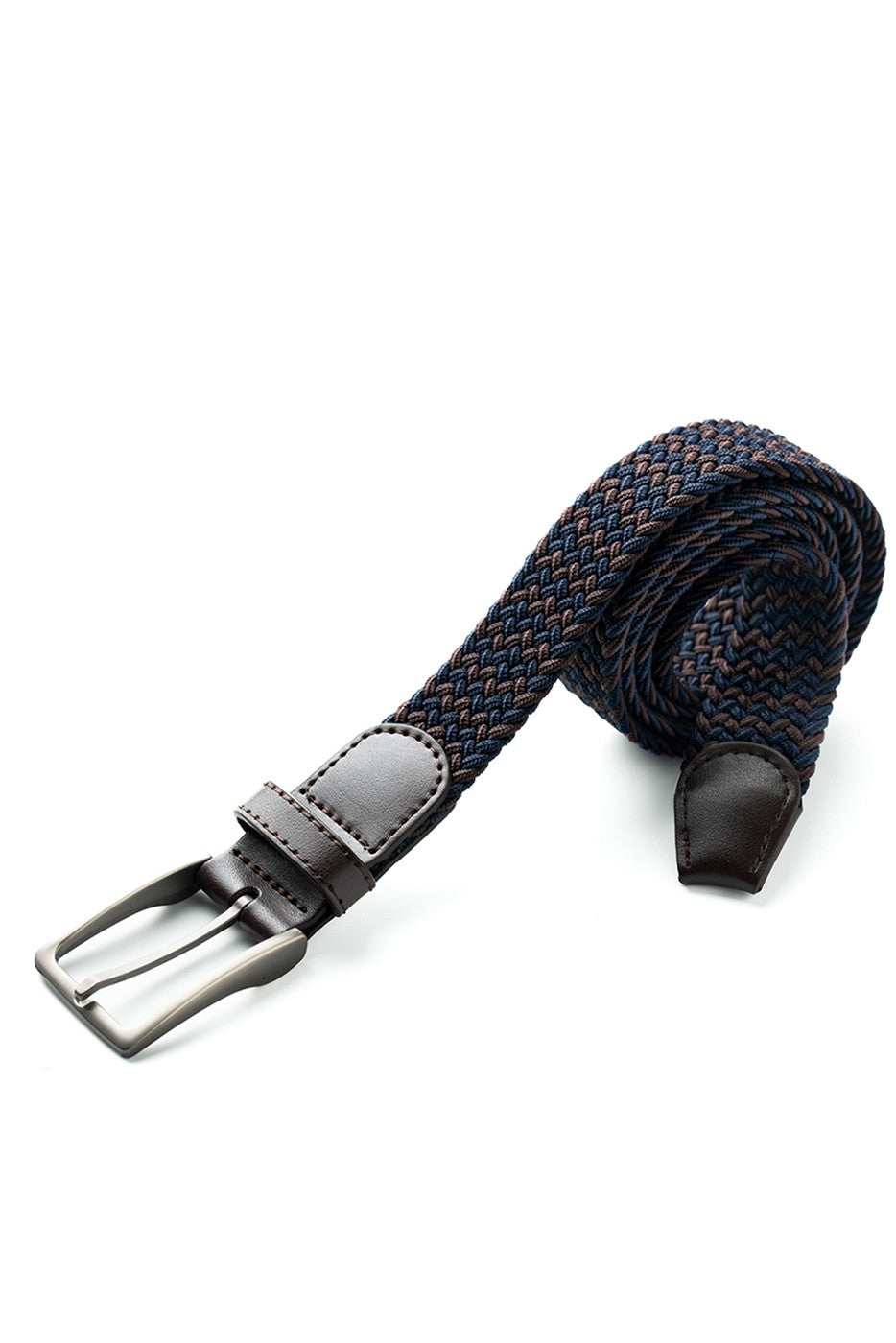Cinturón trenzado elástico marino y marrón