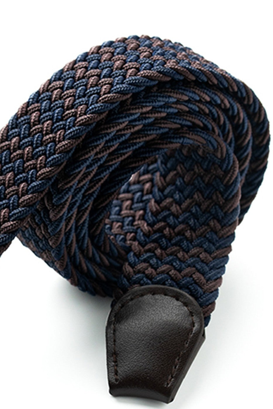 Cinturón trenzado elástico marino y marrón