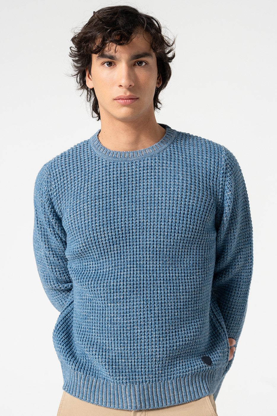 Jersey de punto hombre en cuello redondo azul