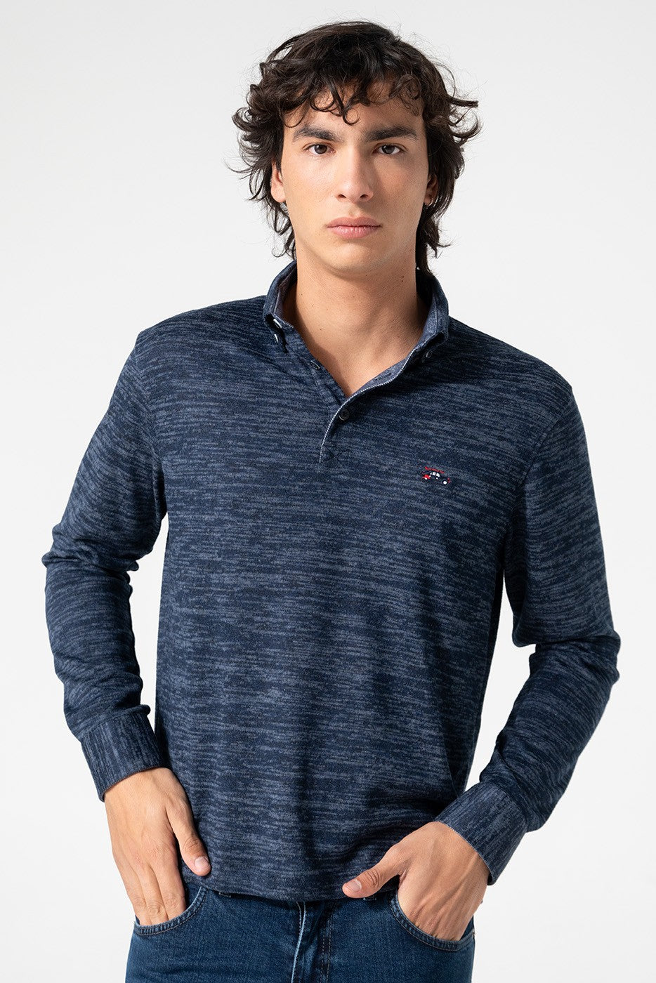 Polo jacquard hombre marino