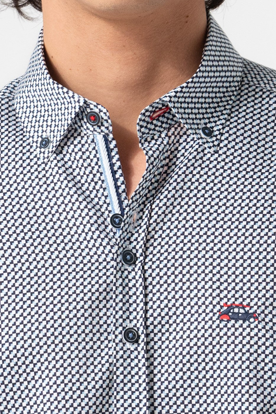 Camisa hombre estampaga geométricos azules