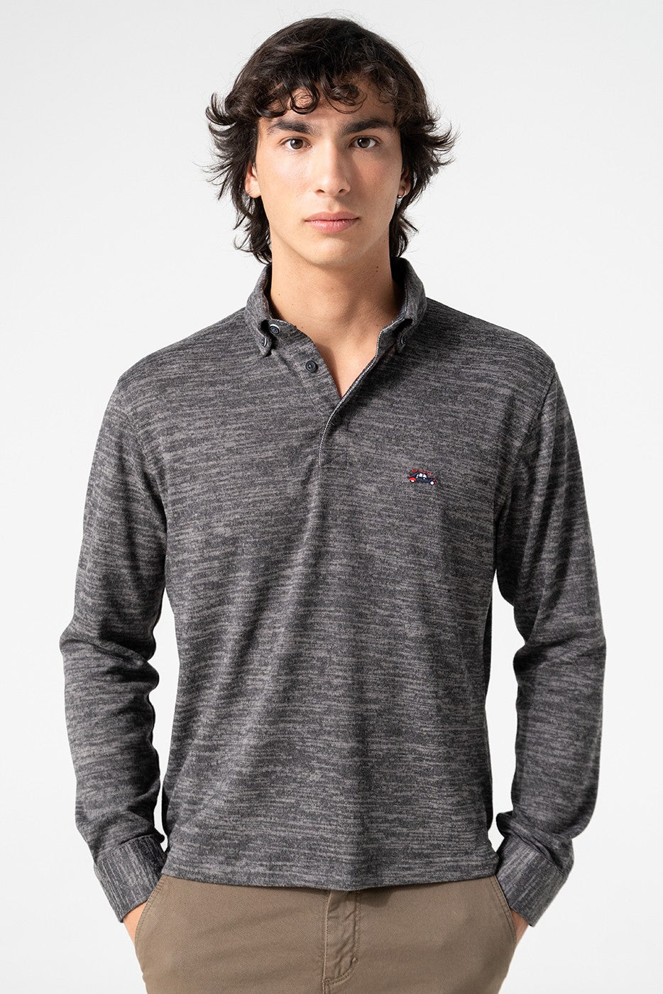 Polo de punto manga larga gris