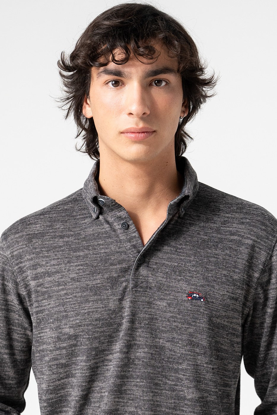 Polo de punto manga larga gris