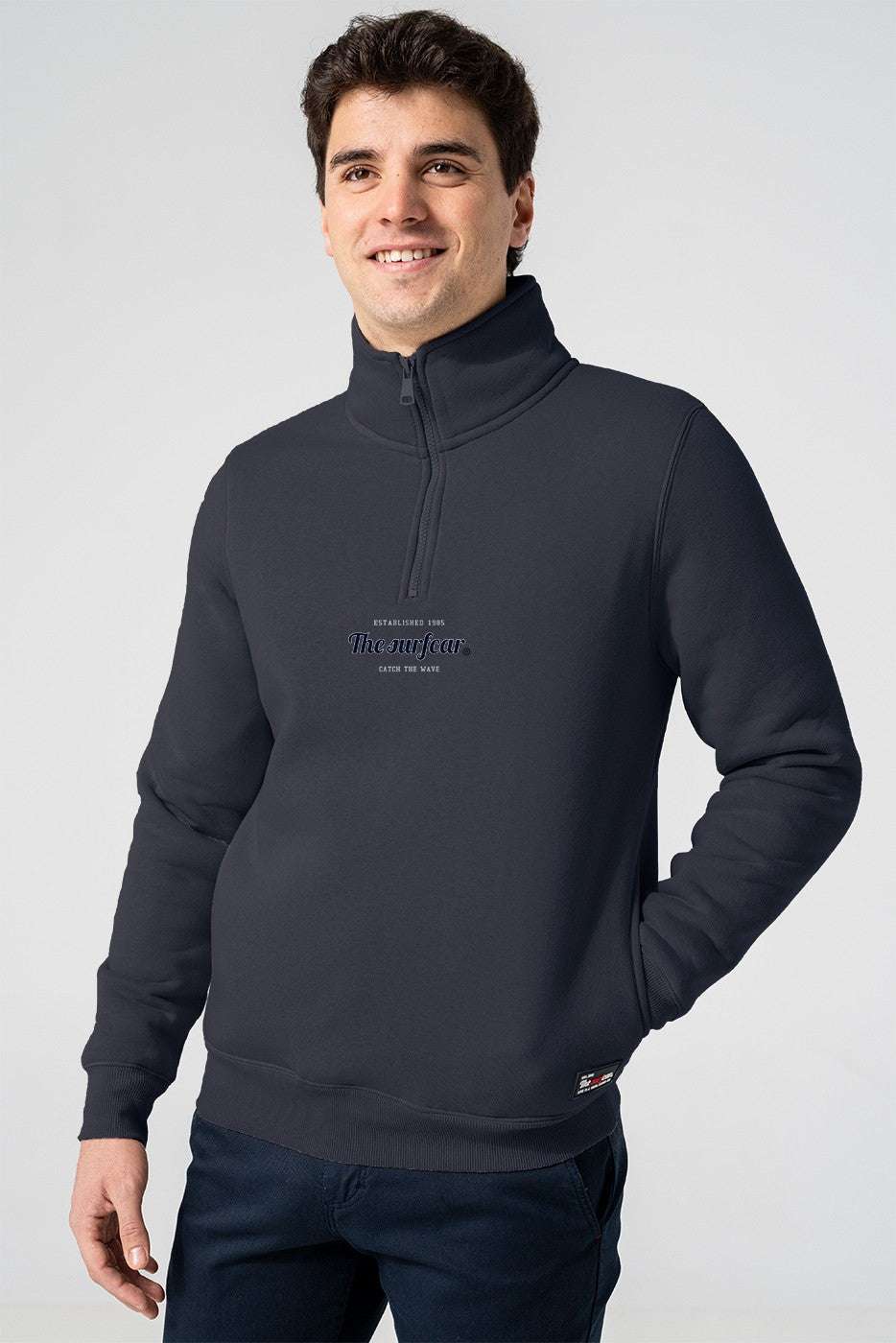 Sudadera hombre cuello cremallera gris