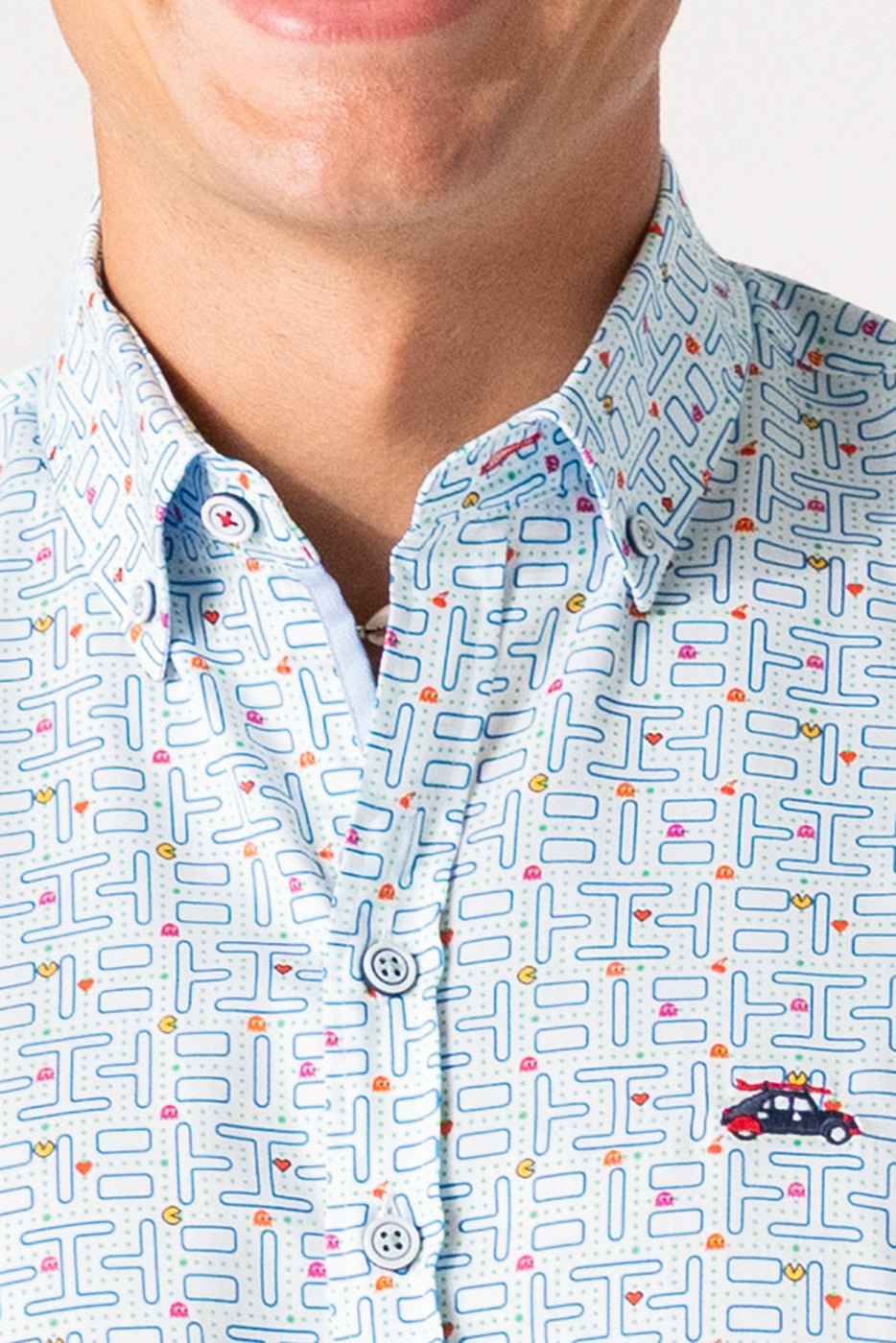 Camisa hombre manga corta estampado comecocos