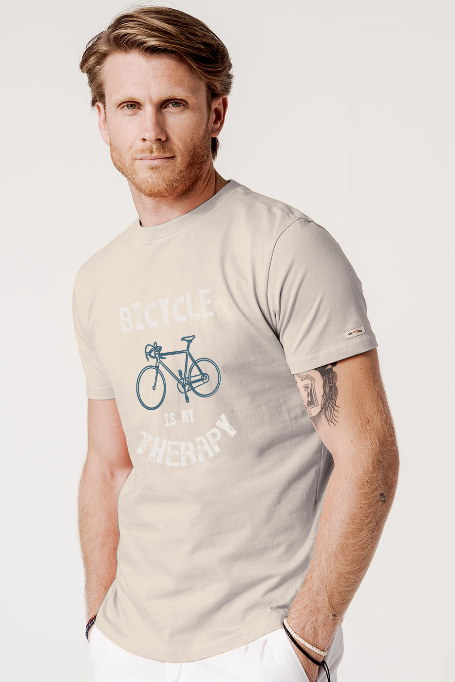 Camiseta hombre estampado bicicleta beige