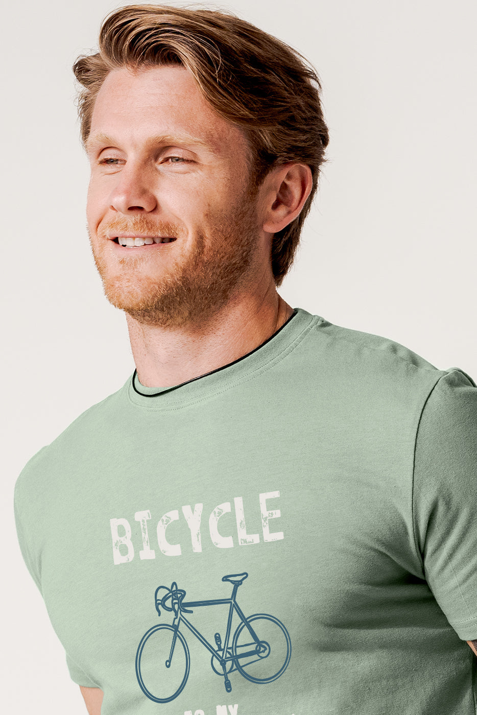 Camiseta verde hombre estampado bicicleta