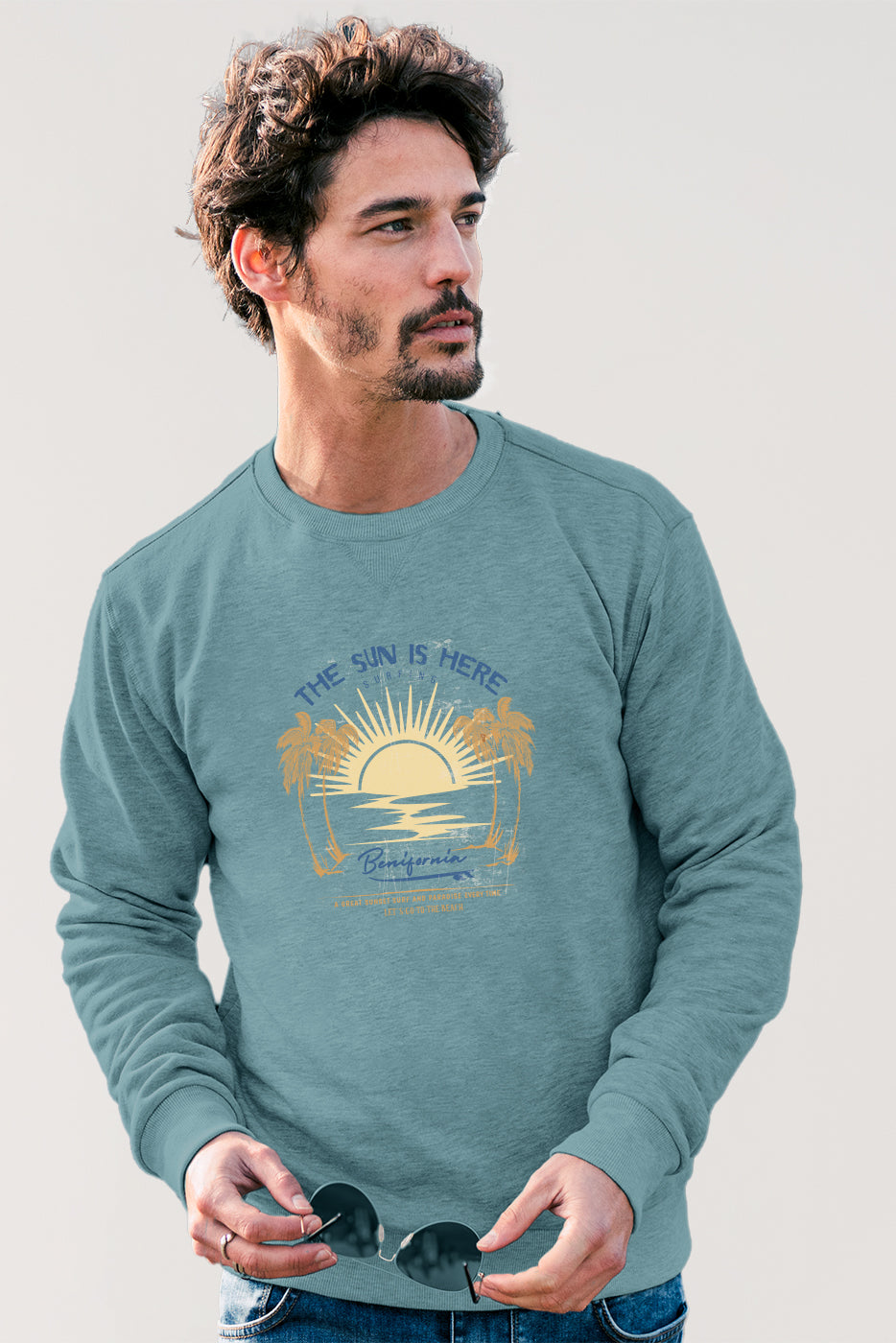 Sudadera hombre azul estampado puesta de sol