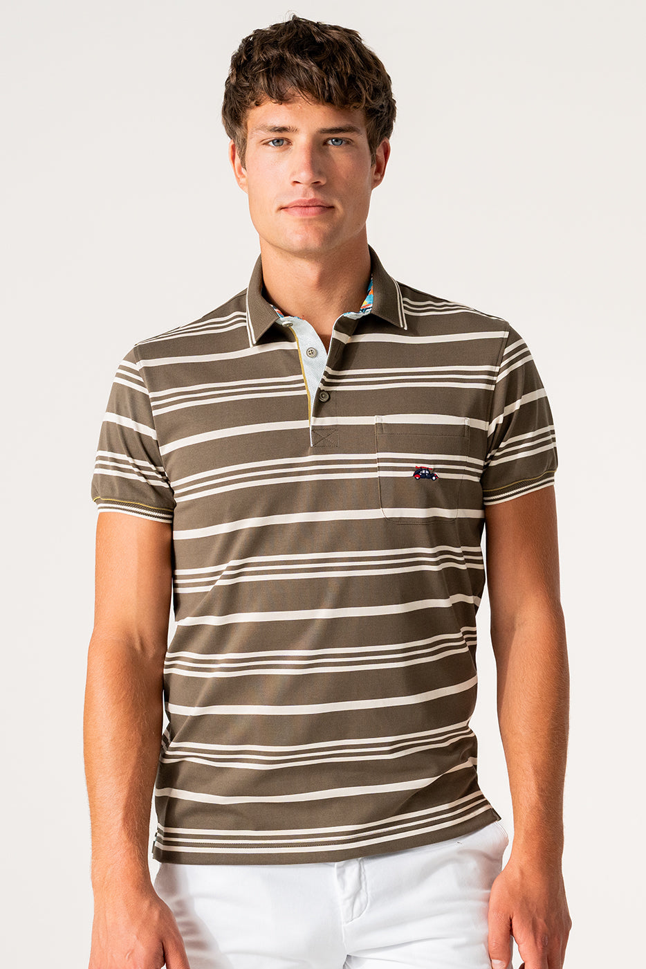 Polo hombre rayas marrón y blanco