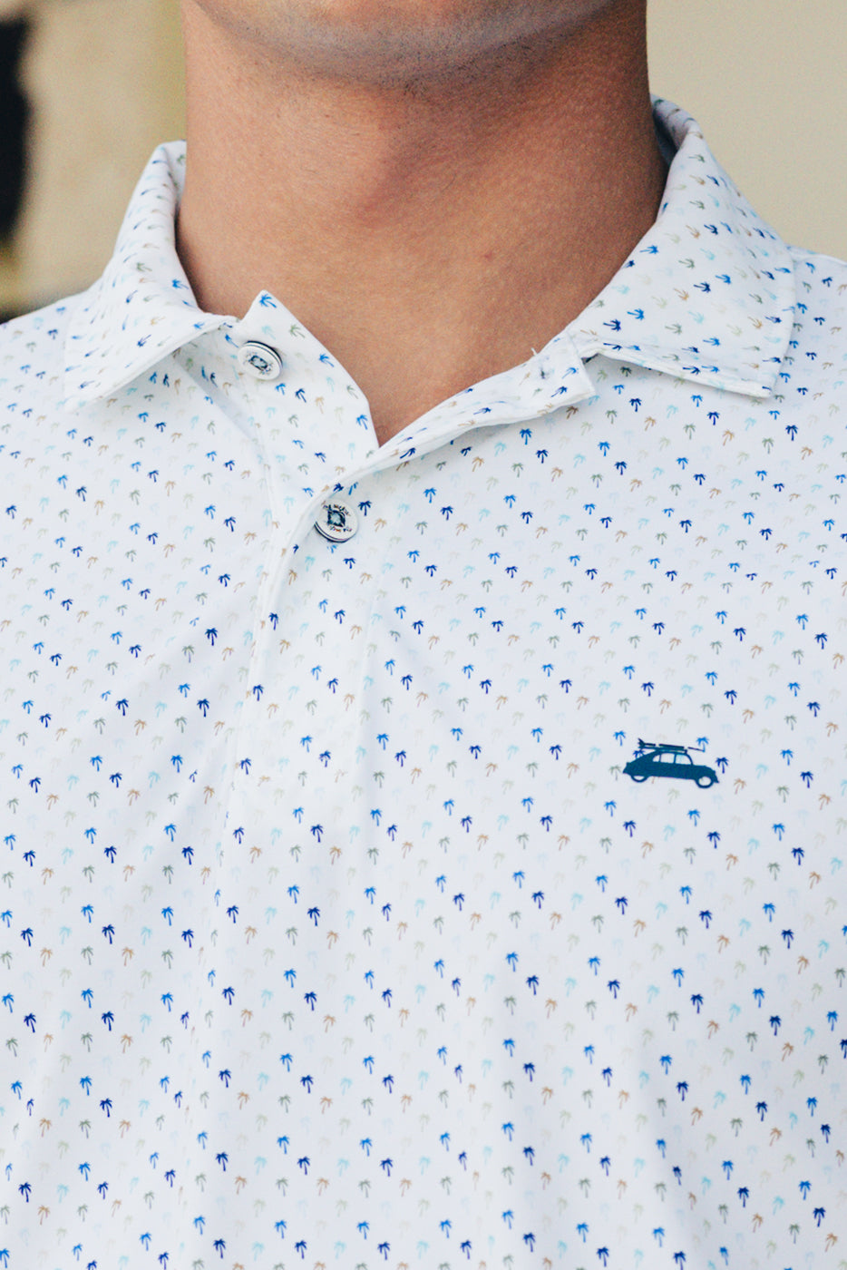 Polo tejido técnico hombre estampado palmeras pequeñas