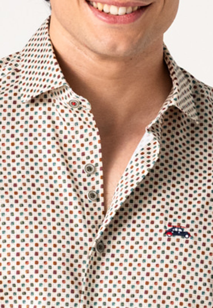 Camisa hombre microestampado geométrico multicolor