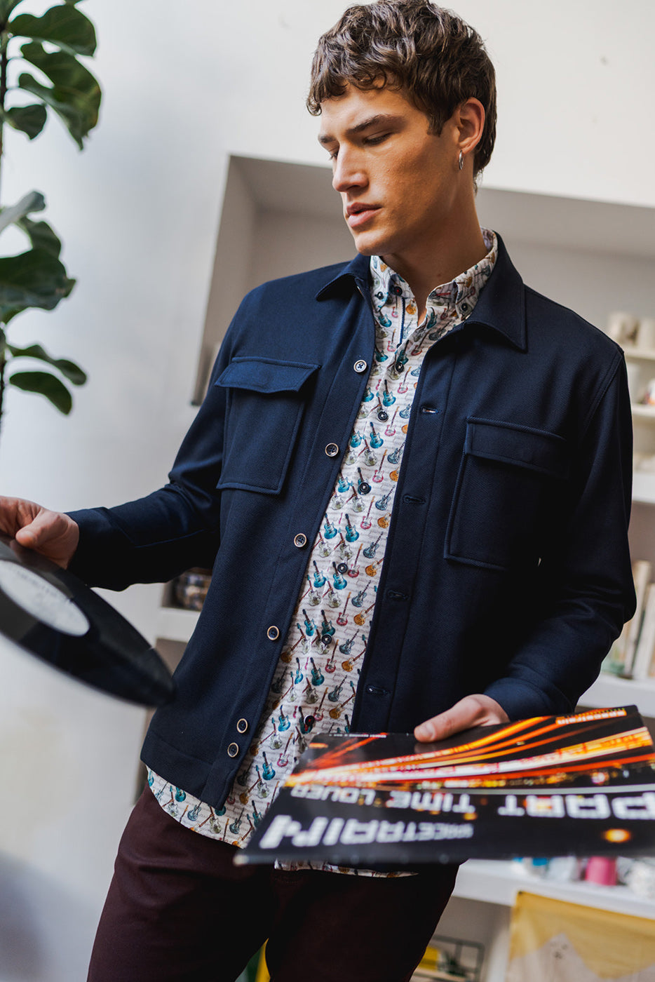 Sobrecamisa azul marino lisa de manga larga hombre