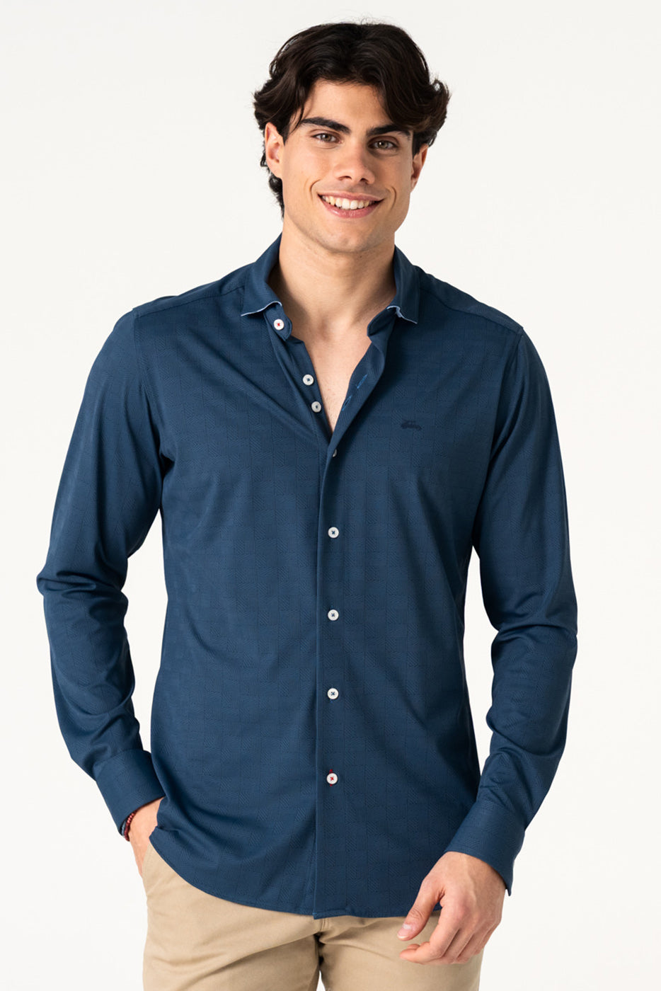 Camisa tejido técnico lisa marino